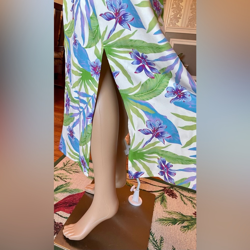“Vintage” Reef Island!🏝️Hawaiian Maxi Dress/side slit/size-M/100% silk